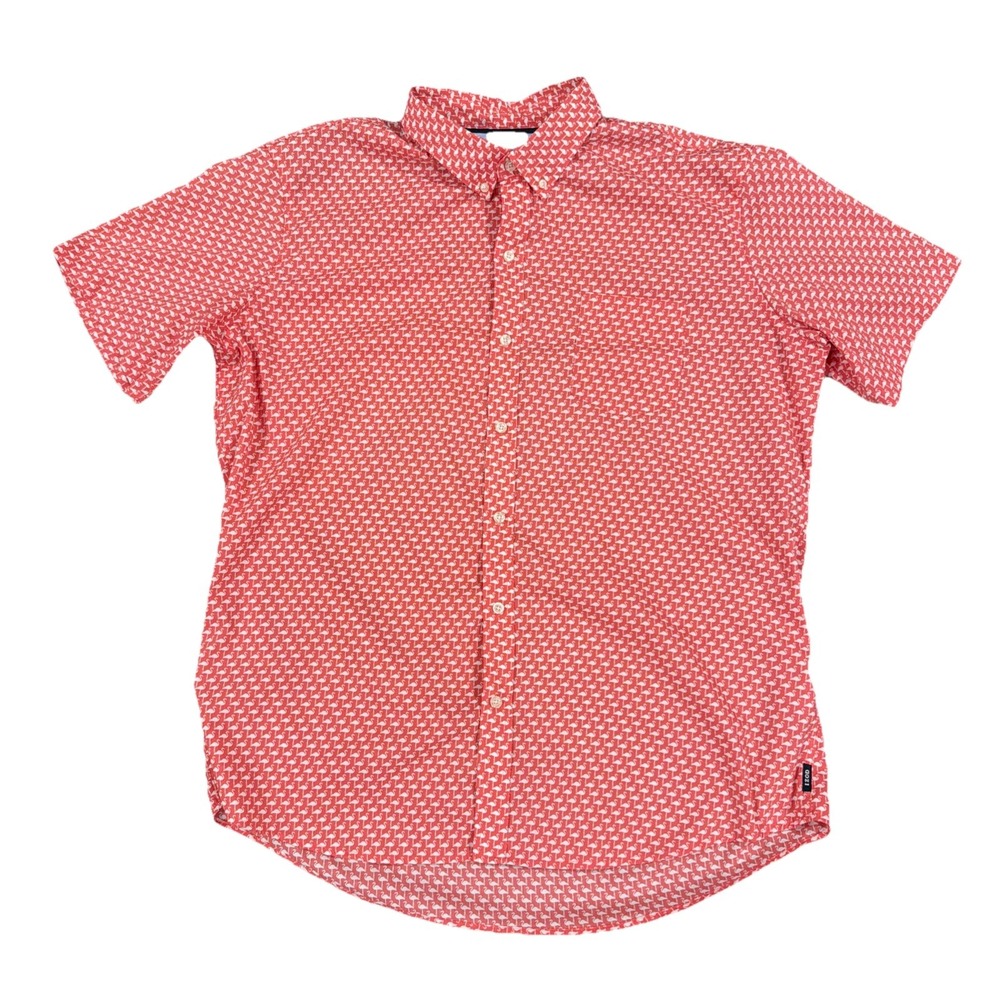 IZOD Button Down S/S Pink Flamingo Casual Shirt Golf‎ Mens Size 2XL